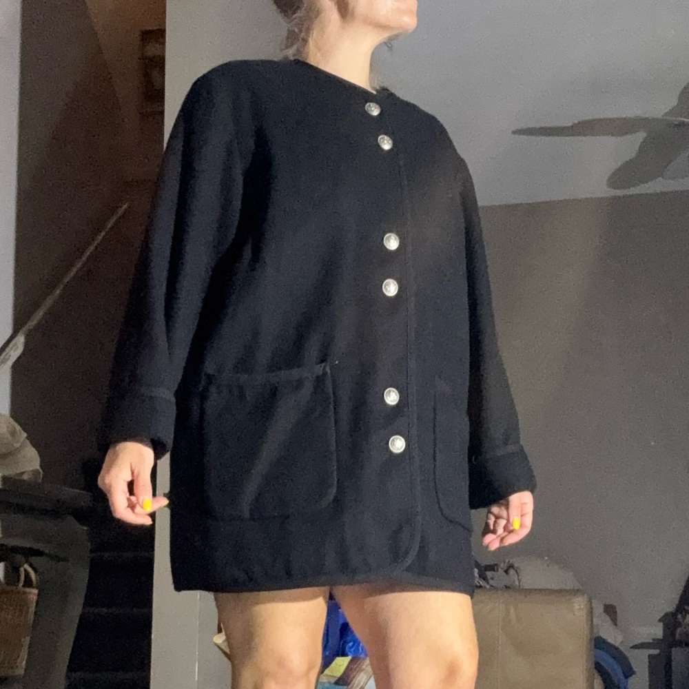 Gallery By Fen-Nelli VINTAGE Black Wool No Collar Coat